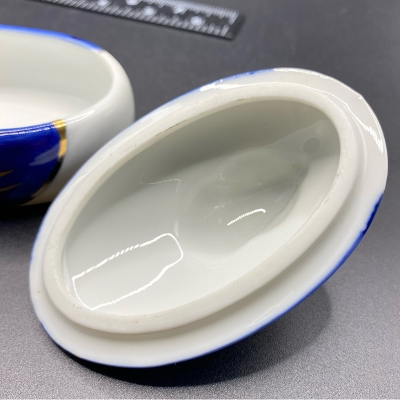 OTIGIRI Porcelain Duck Trinket Box Blue White Gold - Picture 6 of 8